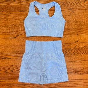 Seamless Light Blue Sports Bra & High-Waist Shorts Set - Women Intimates